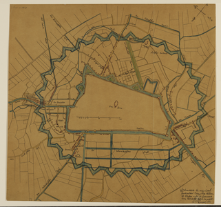 216137 Plattegrond van de stad Utrecht met directe omgeving; met weergave van wegen, watergangen, verkaveling en ...